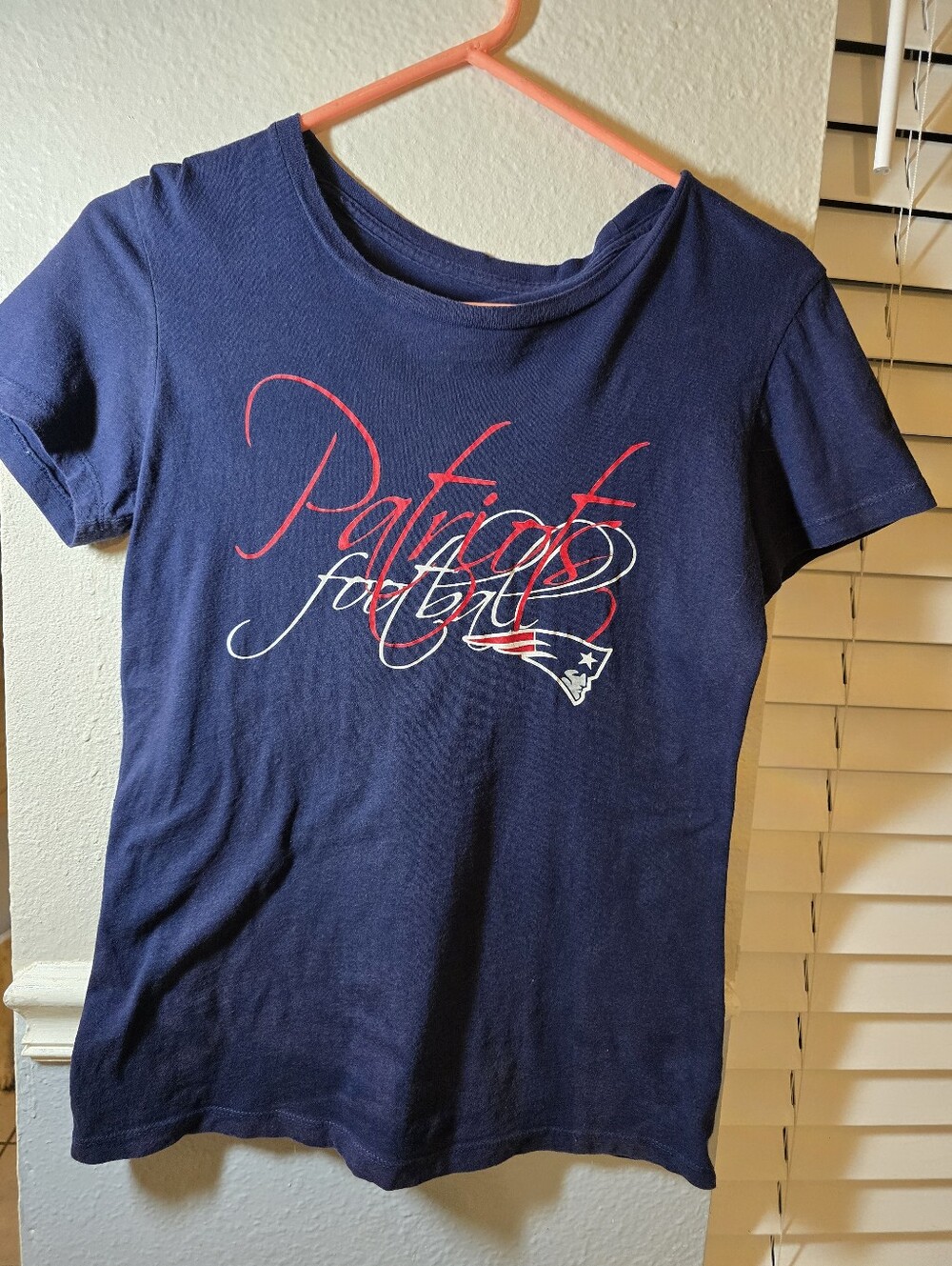 Team Apparel Navy Patriots Script Logo Tee with Red & White Accents